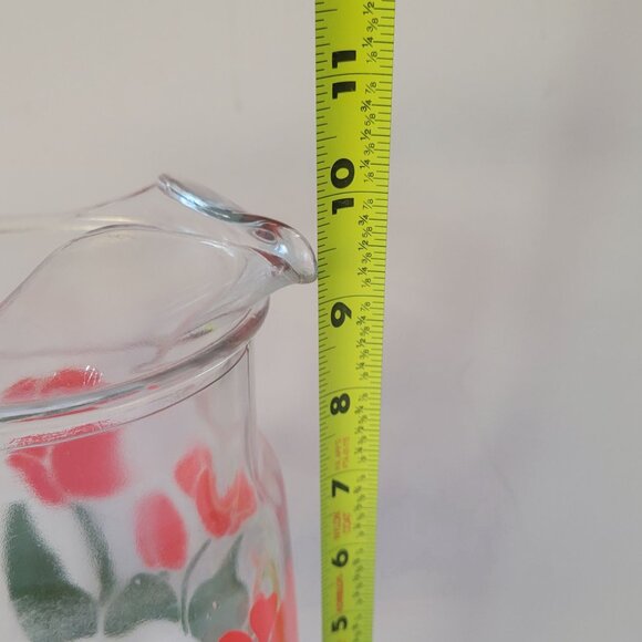 Vintage Glass Pitcher With Red Tulip Floral Design By Nina - Picture 5 of 6